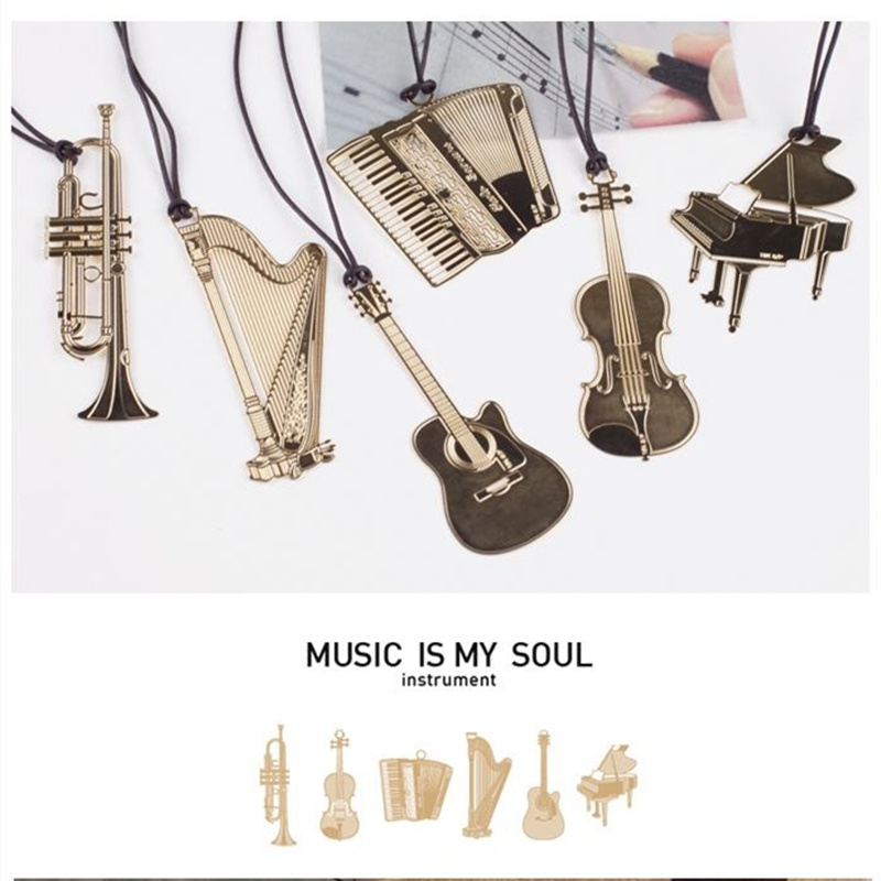 Musical Instrument Book - 6pcs Music Metal Bookmark Gold Color