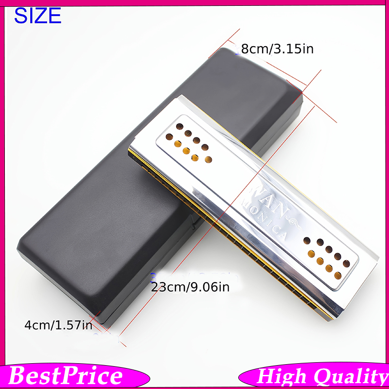 Musical Instrument Lute - Silver 24-Hole Double-Sided Tremolo Harmonica Dual-Scale